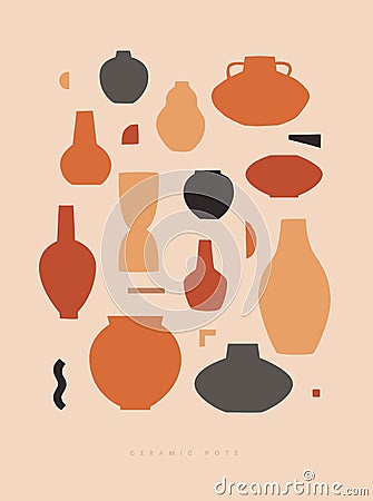 Large set of different shapes of decorative vases and pots vector illustration. Vector Illustration