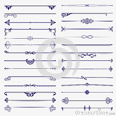 Large set of dividers. Vector calligraphic design elements and page decoration Vector Illustration