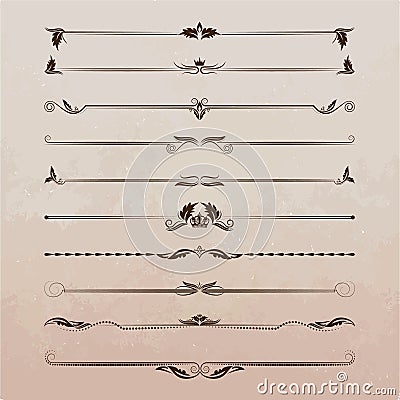 Large set of dividers. Vector calligraphic design elements and page decoration Vector Illustration