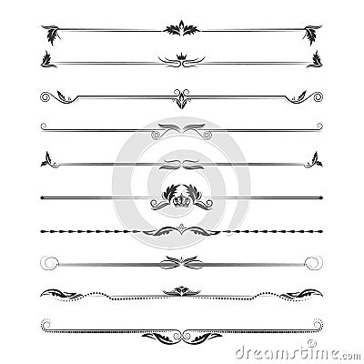 Large set of dividers. Vector calligraphic design elements and page decoration Vector Illustration