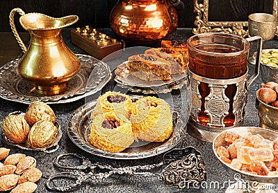 Large set of Eastern, Arab, Turkish sweets Stock Photo