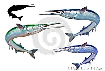 Large set of fishes silhouette. Cartoon Illustration