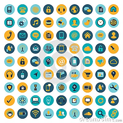 Large set(81) of flat computer icons Cartoon Illustration