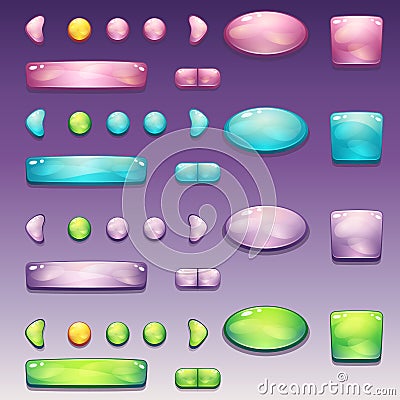 A large set of glamorous buttons of different shapes for the user interface and web design Vector Illustration