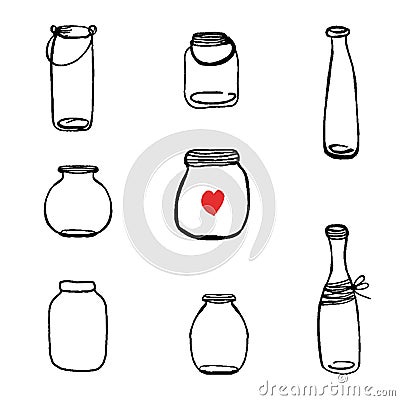 Large Set of Hand Drawn Mason Jar Vectors Stock Photo