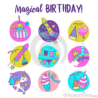 Unicorns. Illustration of happy birthday Vector Illustration