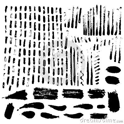 Large set of ink textures. Brush strokes - grunge background. Tr Cartoon Illustration