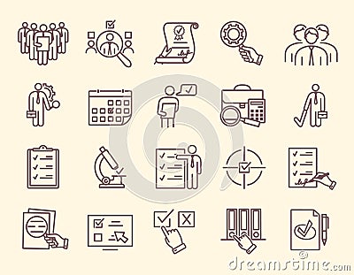 Large set of line icons for inspections and quality control Vector Illustration
