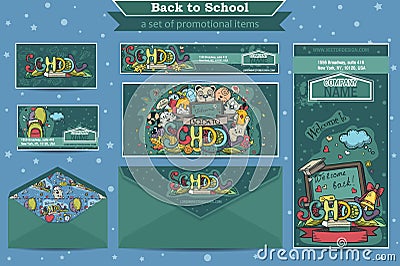 Large set of promotional items on a school theme Stock Photo