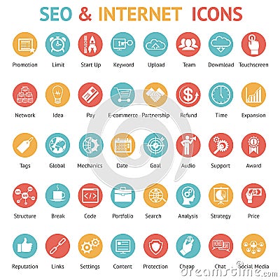 Large set of SEO and internet icons Vector Illustration