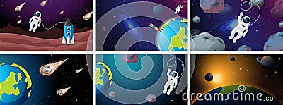 Large set of space scenes Vector Illustration