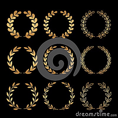 A large set of various laurel golden wreaths. Vector Illustration