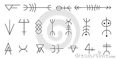 A large set of various magical symbols and signs. Esoteric elements, magic, sorcery. Hand drawn various magic objects Vector Illustration
