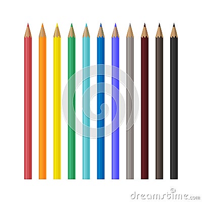 A large set of wooden colored pencils in different colors. School pencils for drawing. A set for creativity. Office Vector Illustration