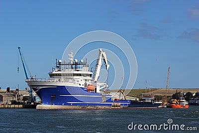 Large ship in South Esk estuary, Montrose, Angus Editorial Stock Photo