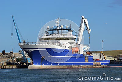 Large ship in South Esk estuary, Montrose, Angus Editorial Stock Photo