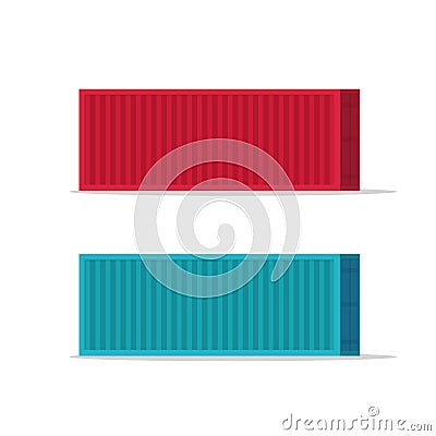 Large shipping containers vector illustration isolated on white background, flat cartoon blue and red cargo container Vector Illustration