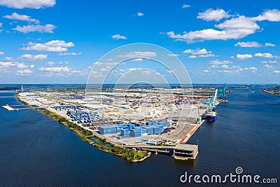 Large shipping port in Jacksonville Florida. Editorial Stock Photo