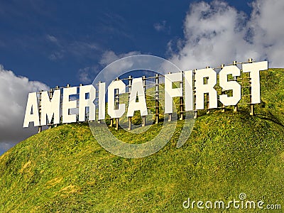 Large sign with words AMERICA FIRST Stock Photo