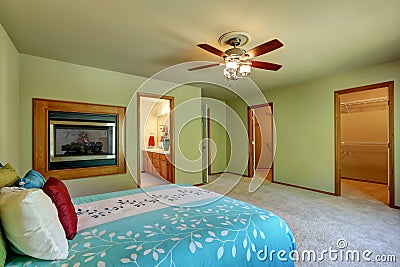 Large and simple bedroom interior with walk through closet Stock Photo