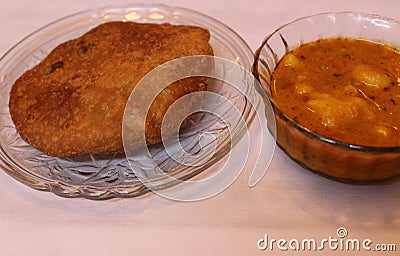 Jodhpuri Aalu Pyaaz kachori and aalu ki sabji Stock Photo