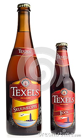 Large and small bottle of dutch Texels craft beer Editorial Stock Photo