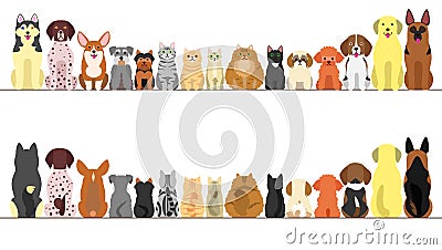 Large and small dogs and cats banner set Vector Illustration