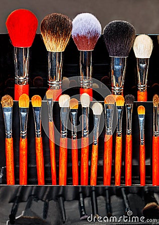 Large and small makeup brushes in different shapes Stock Photo