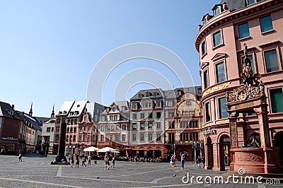 Large square with important buildings in Mainz in Germany Editorial Stock Photo