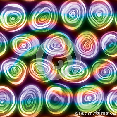 Large squiggly wiggly swirly whirly spiral circles that look hand drawn in a rainbow swirl seamless tile Stock Photo