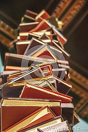 Large stack of books at a museum Editorial Stock Photo
