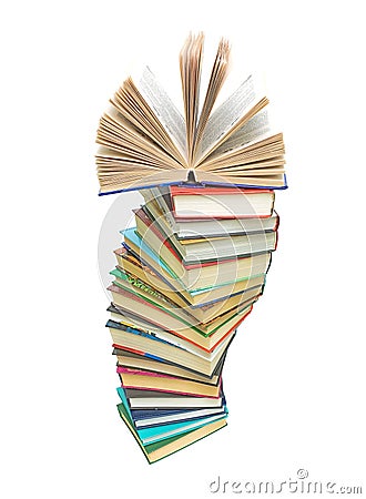 A large stack of books on white background Stock Photo