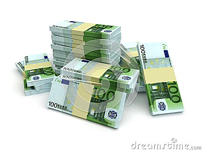 Large stack of euro money on white background Stock Photo