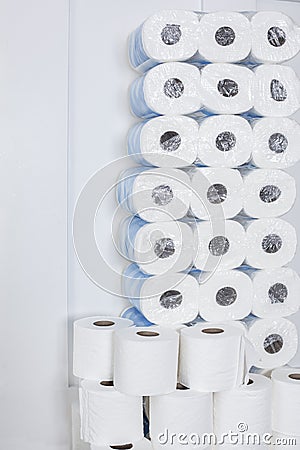 Large stack of toilet paper rolls in a home. Ready for an emergency Stock Photo