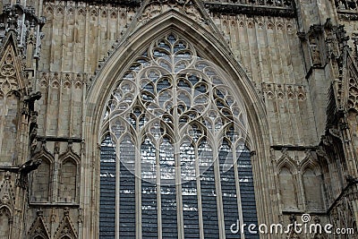 The large stained glass window on York Minster Stock Photo