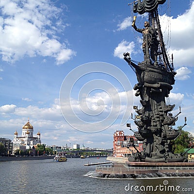 Large statue on an island under a blue sky Editorial Stock Photo