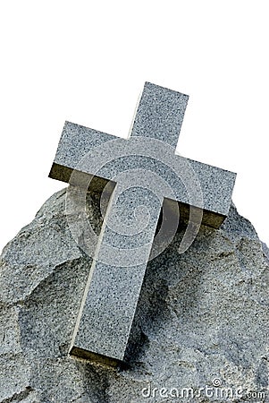 Large Stone Cross White Background Stock Photo