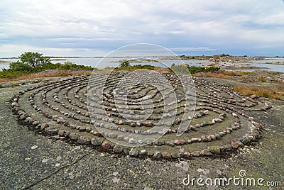 Large stone labyrinth Fredlarna archipelago Stock Photo