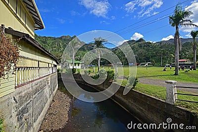 Large stream or drain behind Royal Hotel, Levuka, Fiji Editorial Stock Photo