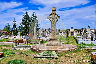 Large Christian Cross on Old Cemetery, Sydney, Australia Editorial Stock Photo