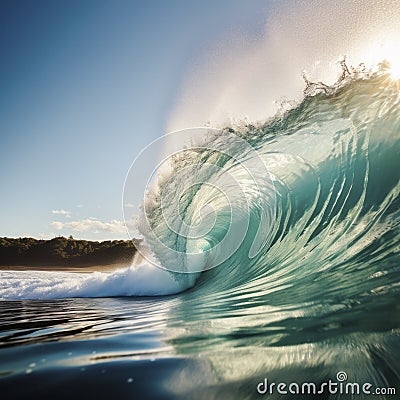 large surf breaking near a beach Stock Photo