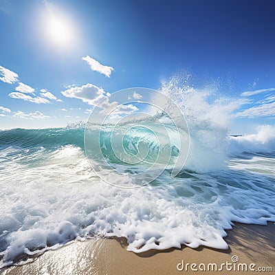 large surf breaking near a beach Stock Photo