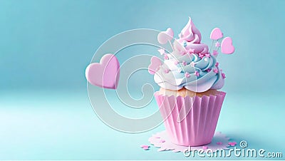 Large sweet cupcake on a light background. Generative AI. Stock Photo