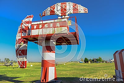 Large tesla tower at airport field Editorial Stock Photo