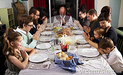 Family Thanksgiving Dinner Turkey Prayer Stock Photo