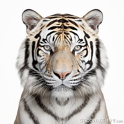 Striking Symmetrical Patterns: White Tiger Portrait In Hyper-realistic Color Photography Stock Photo