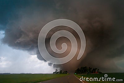 Large Tornado Crossing road in Southern Minnesota Stock Photo