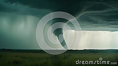 a large tornado is seen in the sky over a field Stock Photo