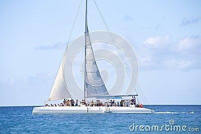 Large tourist catamaran sailing in the Caribbean Editorial Stock Photo