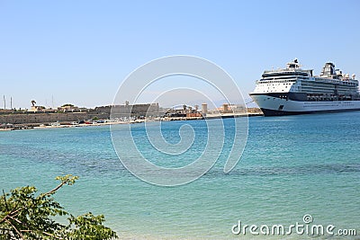 large tourist cruise liner moored seaport sunny Editorial Stock Photo